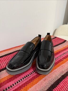 Johnston & Murphy Black Patent Leather Platform Loafers for Women